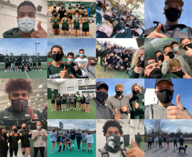 collage of michigan state university athletes giving the thumbs up