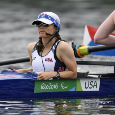 Paralympian Jenny Sichel getting ready for a rowing race