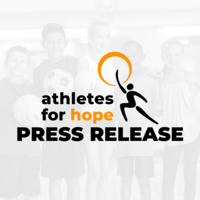 Text reads "Athletes for Hope press release" with AFH logo