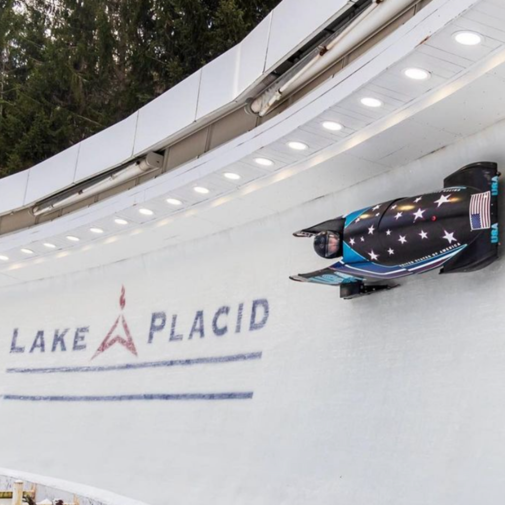 Lauren Brzozowski bobsledding at training in Lake Placid.