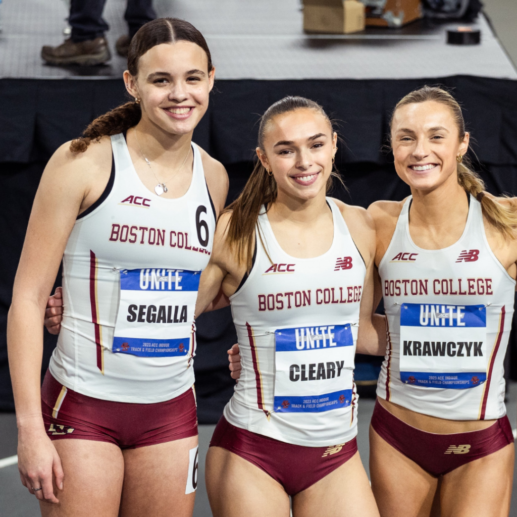 Sydney Segalla photographed with teammates Cleary and Krawczyk at the ACC Championships.