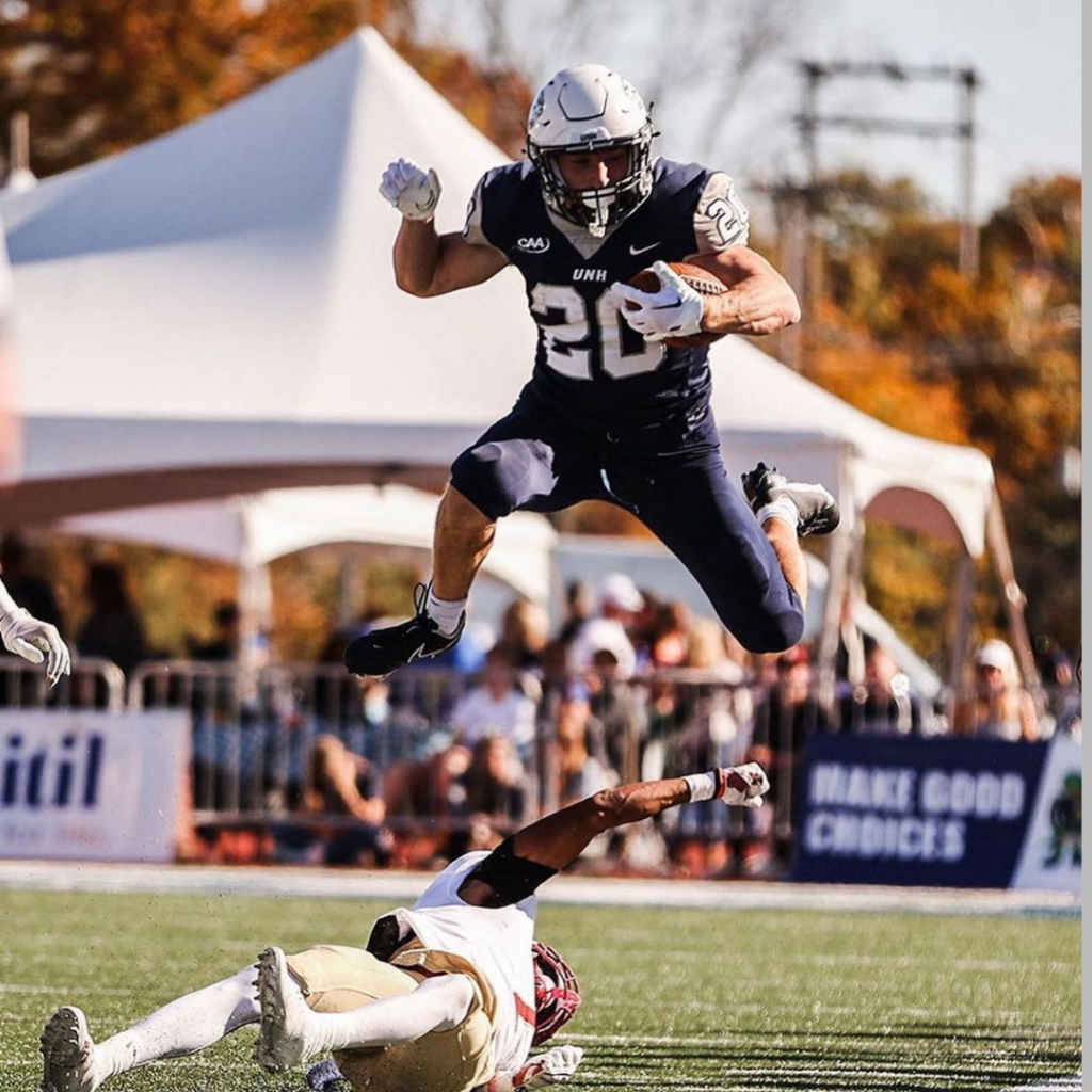 Dylan Laube shows off his athleticism during a football game.