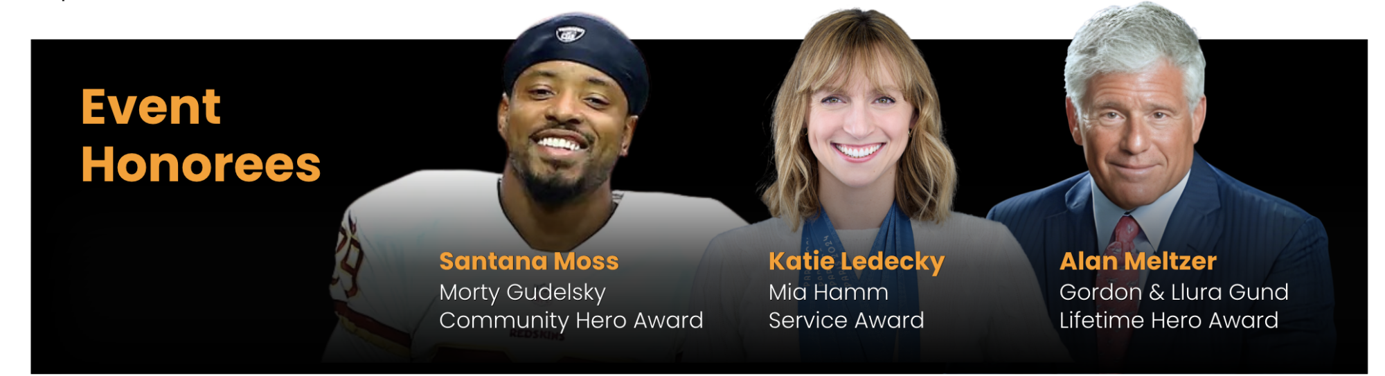 2026 Event Honorees: Santana Moss, Katie Ledecky, and Alan Meltzer